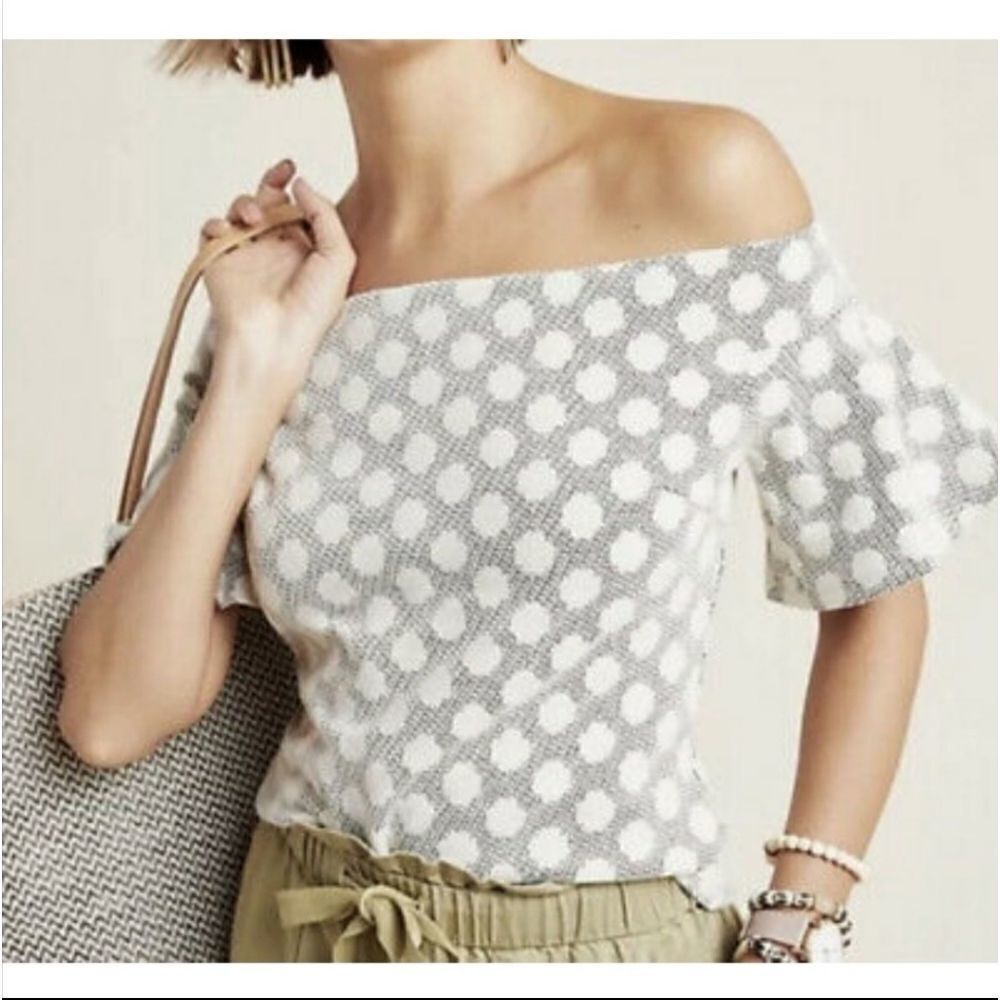 Anthropologie eri +‎ ali Polka Dot Off the Shoulder Top Size Medium NWT